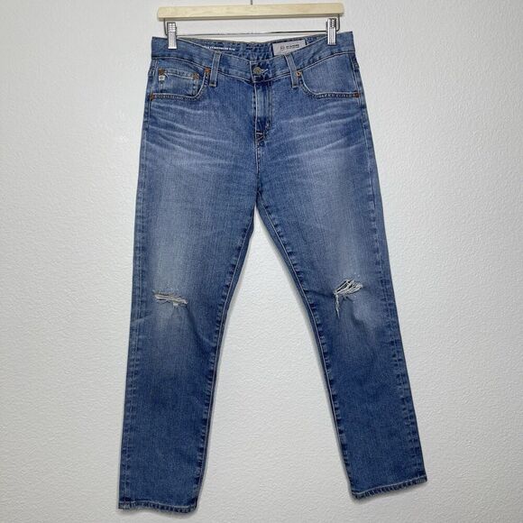AG-ED Denim Adriano Goldschmied Jeans Sz 28 Ex-Boyfriend Slouchy Slim Knee Scuff - Picture 1 of 16